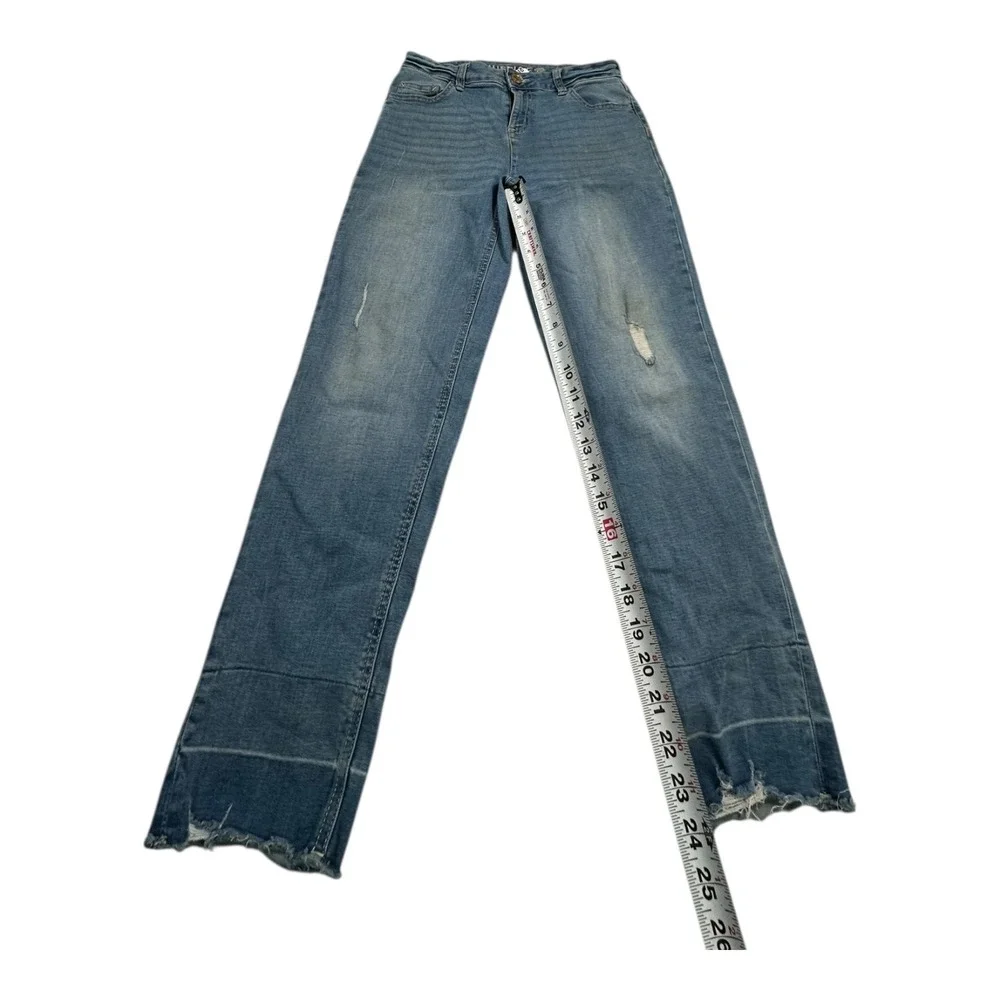 Justice‎ Girls Size 16 Blue Denim Straight Leg Jeans Distressed Frayed Hem